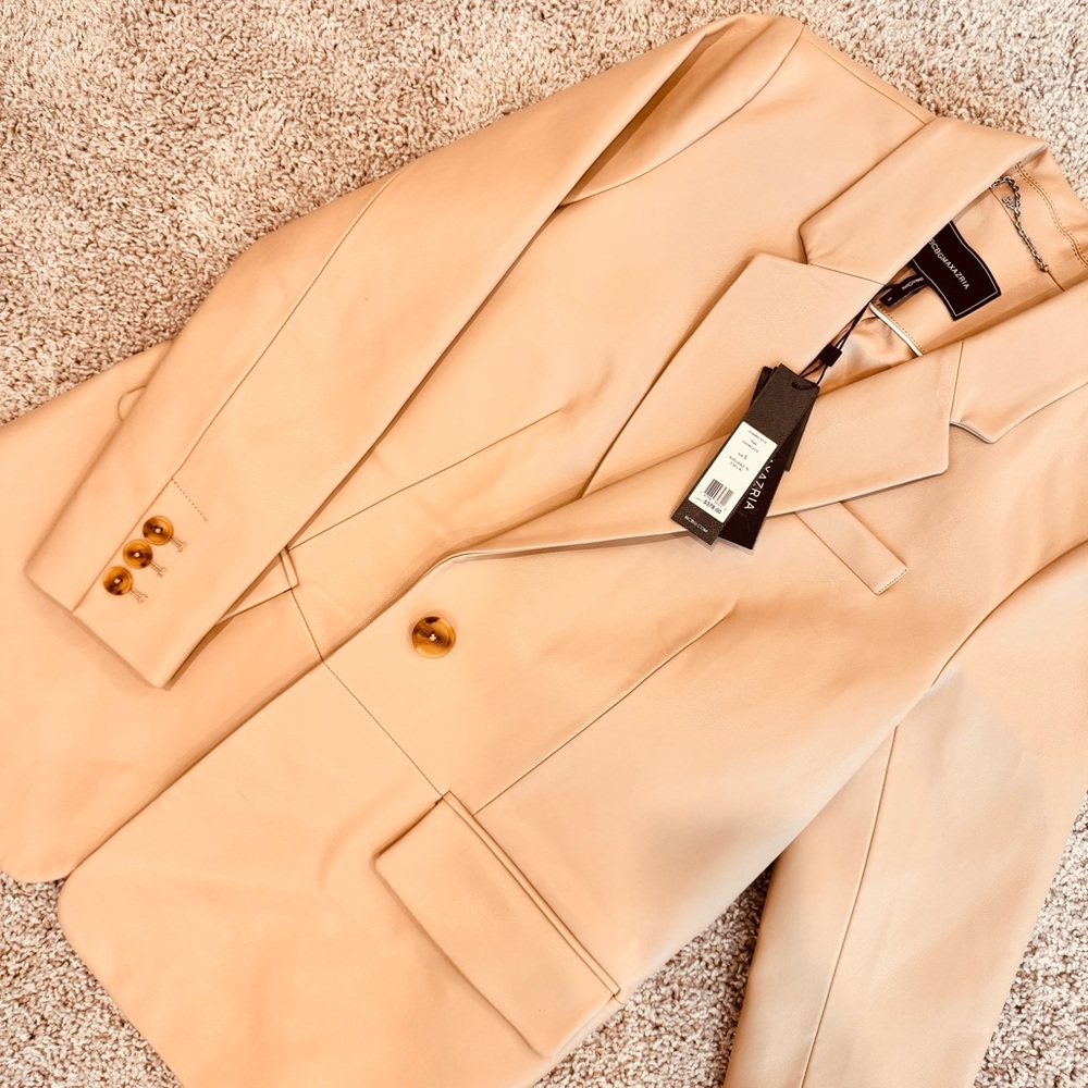 BCBG MaxAzria Vegan Leather Oversized Blazer Tortoiseshell Buttons Retail:$398